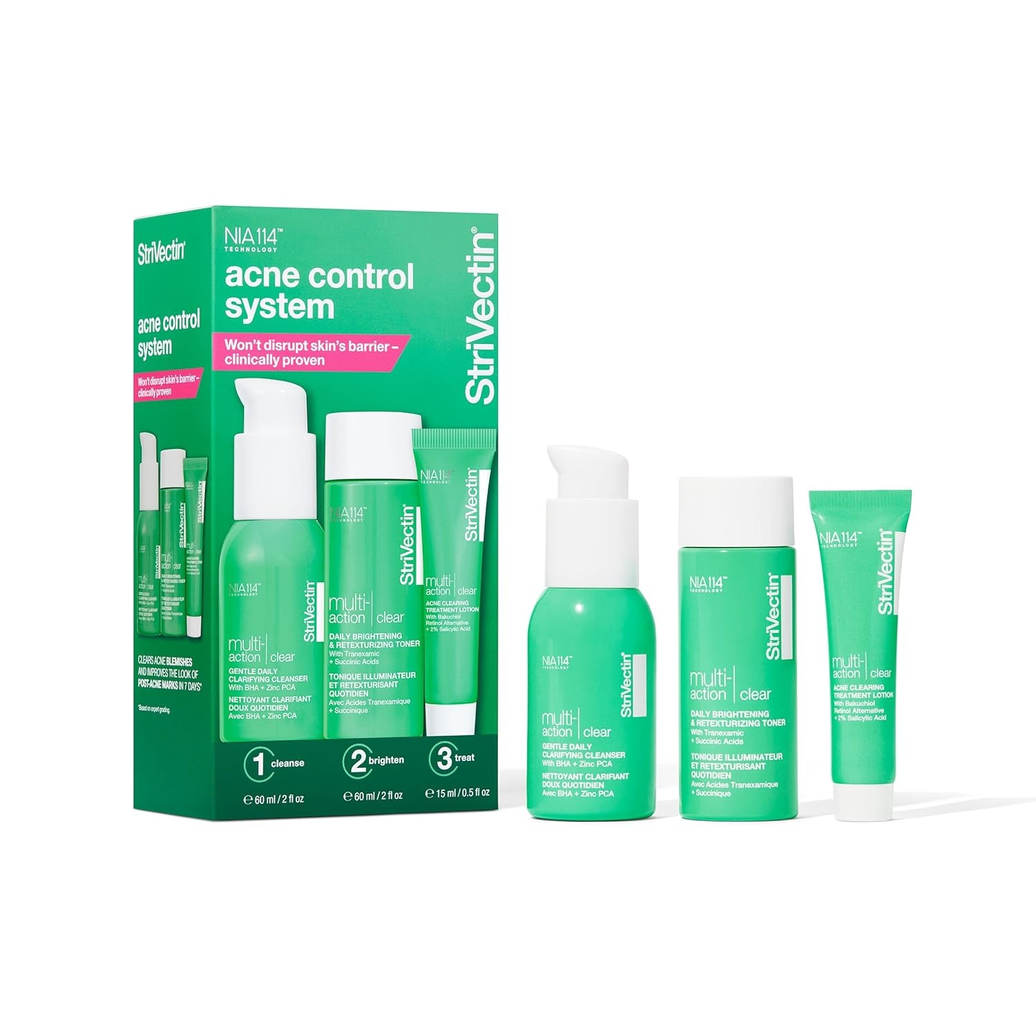 image:imageStriVectin Multi Action Clear for Acne and Blemish Prone Skin for Clearer Smooth and Brighter Skin Less Breakouts and Pimples for Healthy Looking SkinMulti Action Clear Acne 30 day 3 Piece Trial Kit